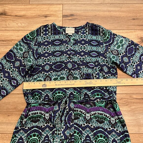 Anthropologie Maeve Frequencies Ikat Shirt Dress Size Small Roll Tab 3/4 Sleeve - Picture 5 of 11